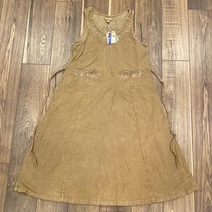 NWT XXS April Cornell 100% Cotton Wheat Corduroy Sun Dress Embroidered Tie Waist